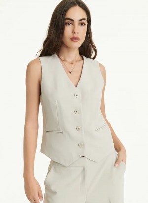 Beige DKNY Besom Pocket Vest Women's Jackets | USA-D1549