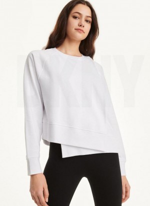 Beige DKNY Cotton Jersey Asymmetrical Women's Sweatshirts | USA-D0294
