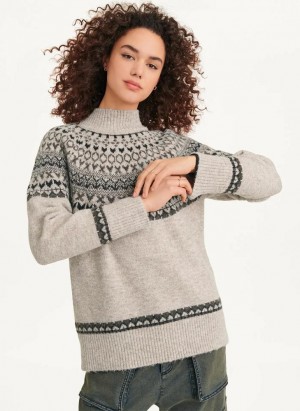 Beige DKNY Fair Isle Women's Sweaters | USA-D1046