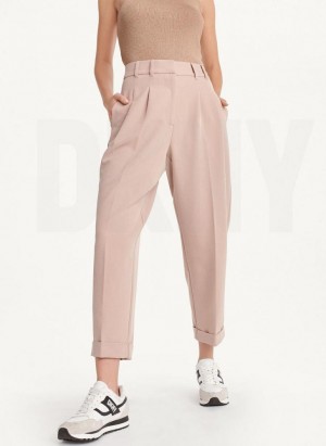 Beige DKNY High Rise Pleat Rolled Cuff Women's Pants | USA-D0682