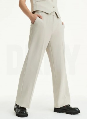 Beige DKNY High Waist Wide Leg Women's Pants | USA-D0458