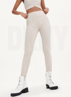 Beige DKNY High Waist With Ruched Details Women's Leggings | USA-D0669