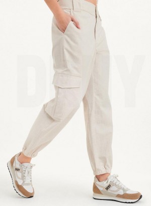 Beige DKNY Linen Women's Pants | USA-D0905
