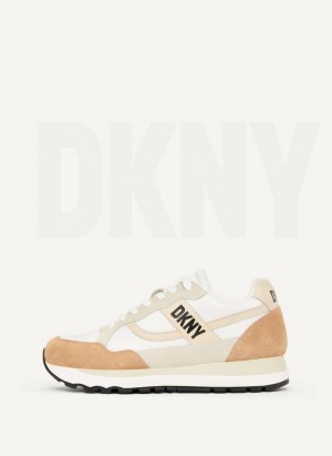Beige DKNY Logo Retro Shoes Sneakers | USA-D0587
