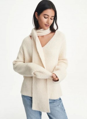 Beige DKNY Long Sleeve Scarf Women's Sweaters | USA-D0596