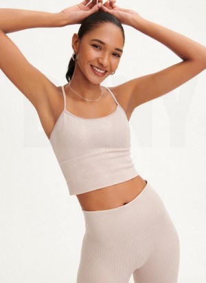 Beige DKNY Rib Knit Seamless Crop Women's Tank Tops | USA-D0931