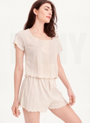 Beige DKNY Top And Boxer Short Sleep Set Women's Pajamas | USA-D1477