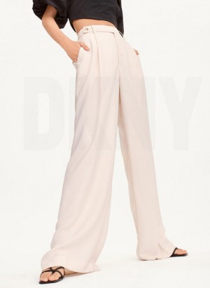 Beige DKNY Wide Leg Crepe Women's Pants | USA-D0992