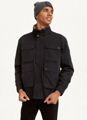 Black DKNY 4 Pocket Bomber Men's Jackets | USA-D0982