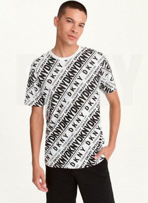 Black DKNY ALLOVER DIAGONAL LOGO Men's T Shirts | USA-D1243