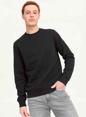 Black DKNY Allover Quilted Logo Crew Men's Sweatshirts | USA-D1696