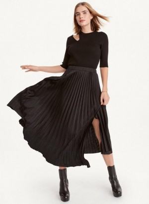 Black DKNY Asymmetrical Hem Pleated Maxi Women's Skirts | USA-D0919