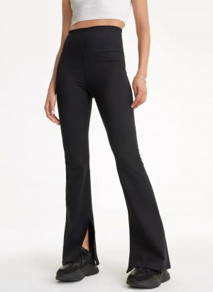 Black DKNY Balance Compression High-Waist Flare Tight with Slit Women's Leggings | USA-D1855