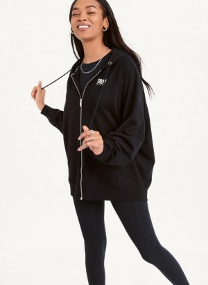 Black DKNY Balance Oversized Full Zip Women's Hoodies | USA-D0304