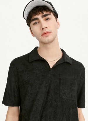 Black DKNY Blend Toweling Short Sleeve Knit Men's Shirts | USA-D0497