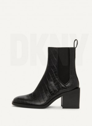 Black DKNY Block Heel Croco Chelsea Shoes Boots | USA-D1603