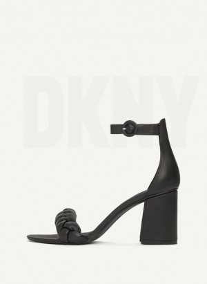 Black DKNY Braided Ankle Strap Block Shoes Heels | USA-D1325
