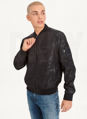 Black DKNY Camo Bomber Men's Jackets | USA-D1975