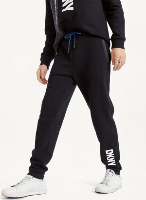 Black DKNY Colorblock Logo Fleece Men's Pants | USA-D1542
