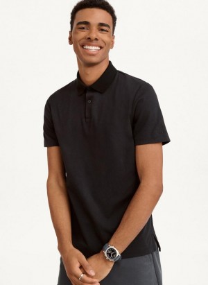 Black DKNY Core Pima Cotton Pique Men's Polo Shirts | USA-D0341