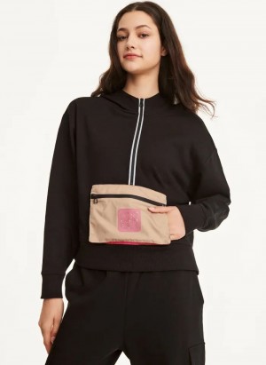 Black DKNY Cotton French Terrywith Bag Kangaroo Pocket Women's Hoodies | USA-D0396