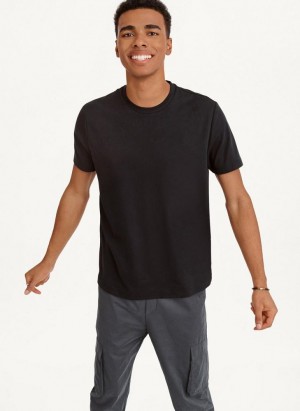 Black DKNY Cotton Poly Pique Men's T Shirts | USA-D1586