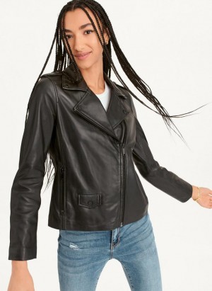 Black DKNY Cropped Leather Women's Jackets | USA-D0729