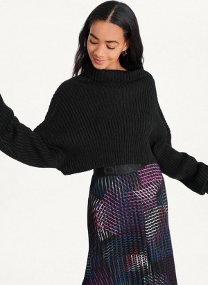 Black DKNY Cropped Turtleneck Women's Sweaters | USA-D1949
