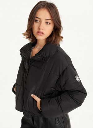 Black DKNY Cropped Women's Puffer Jacket | USA-D1251
