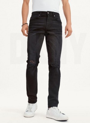 Black DKNY Destructed Denim Men's Jeans | USA-D0648