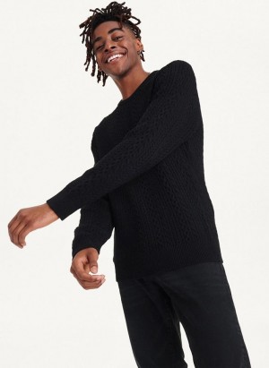 Black DKNY Diagonal Cable Crew Men's Sweaters | USA-D1486