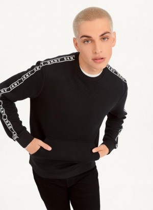 Black DKNY Directional Quilting Crewneck Men's Sweatshirts | USA-D0513
