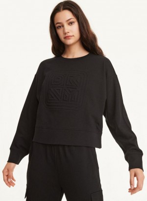 Black DKNY Embossed Logo Crewneck Women's Sweatshirts | USA-D1223