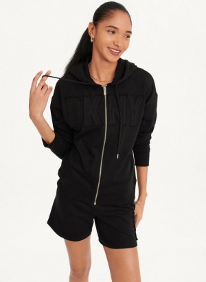 Black DKNY Exploded Applique Logo Women's Hoodies | USA-D0884