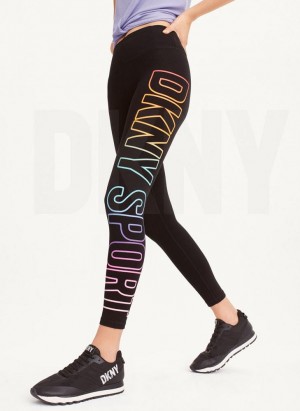 Black DKNY Exploded Pride Logo Women's Leggings | USA-D1905