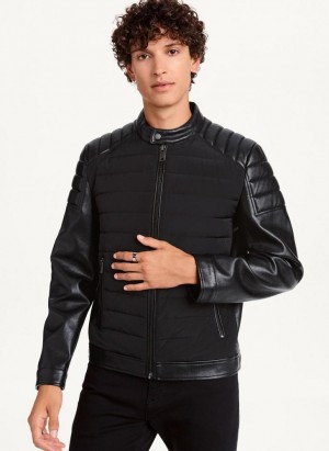 Black DKNY Faux-Leather Contrast Motocross Men's Jackets | USA-D1676