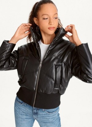 Black DKNY Faux Leather Cropped Bomber Women's Jackets | USA-D0614
