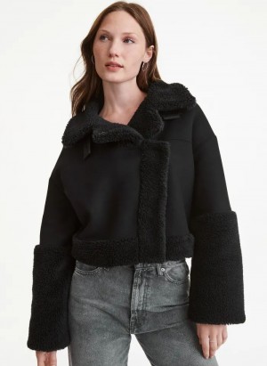 Black DKNY Faux Shearling Women's Jackets | USA-D1571