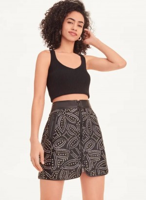Black DKNY Faux Stud Front Zip Mini Women's Skirts | USA-D1316