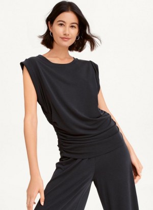 Black DKNY Flange Sleeve With Side Ruching Women's Tank Tops | USA-D1717
