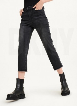 Black DKNY Foundation Slim Stright Crop With Raw Hem Women's Jeans | USA-D0101