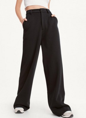 Black DKNY French Terry Wide Leg Women's Pants | USA-D1122