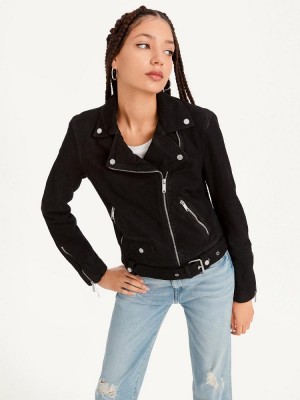 Black DKNY Garment Dyed Leather Women's Jackets | USA-D0119