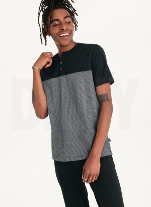Black DKNY Henley Men's T Shirts | USA-D0400