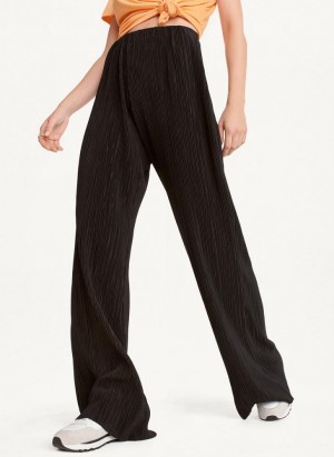 Black DKNY High Waisted Pleated Flare Women's Pants | USA-D1506