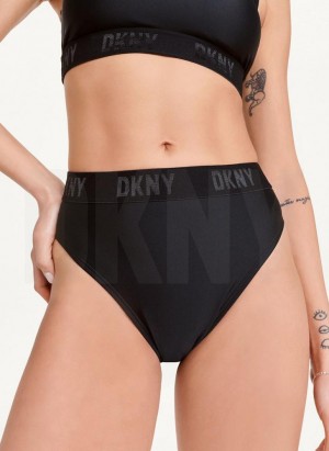 Black DKNY High Waisted Women's Bikini Bottom | USA-D1059
