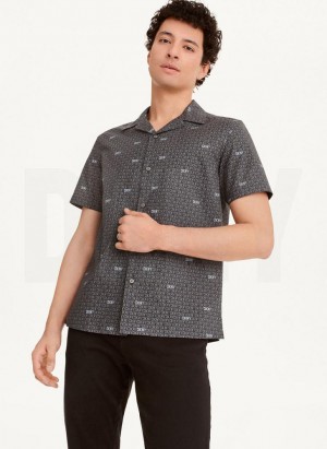 Black DKNY Interlocking Logo Men's Shirts | USA-D1507