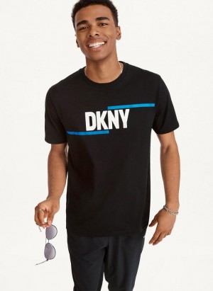 Black DKNY Irregular Lines Men's T Shirts | USA-D0231