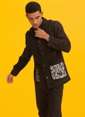 Black DKNY Jeremyville Oversized Men's Jackets | USA-D1802