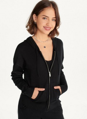 Black DKNY Knit Women's Hoodies | USA-D0381